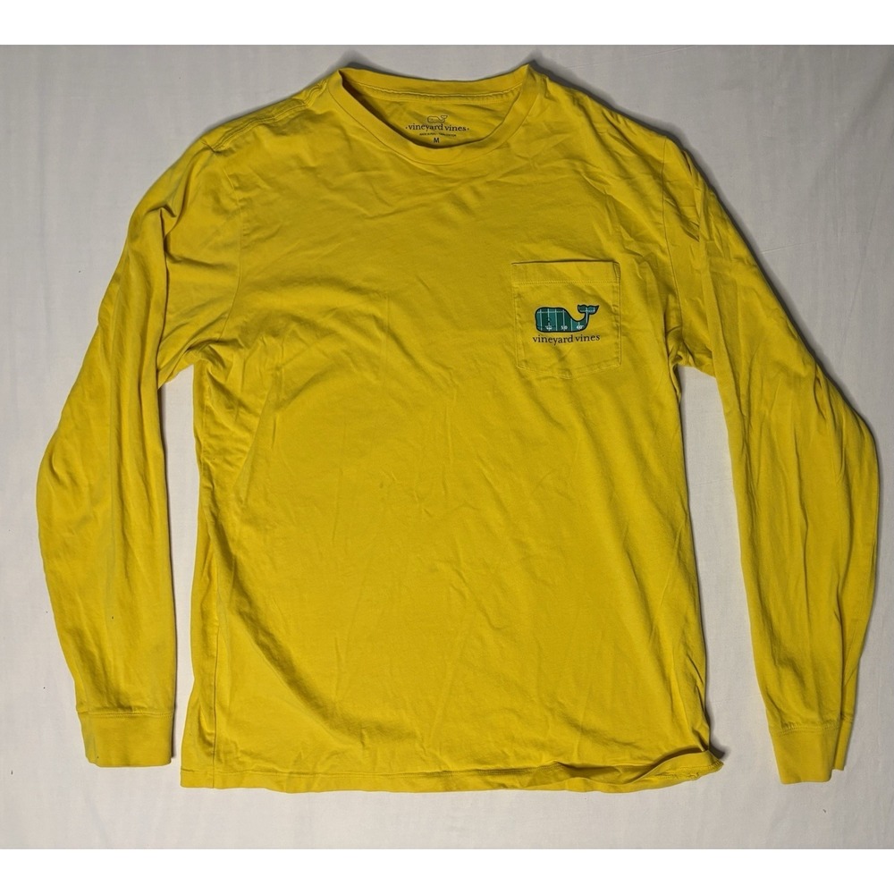 Vineyard Vines Pocket T Shirt Men's Size Medium Yellow Long Sleeve Football